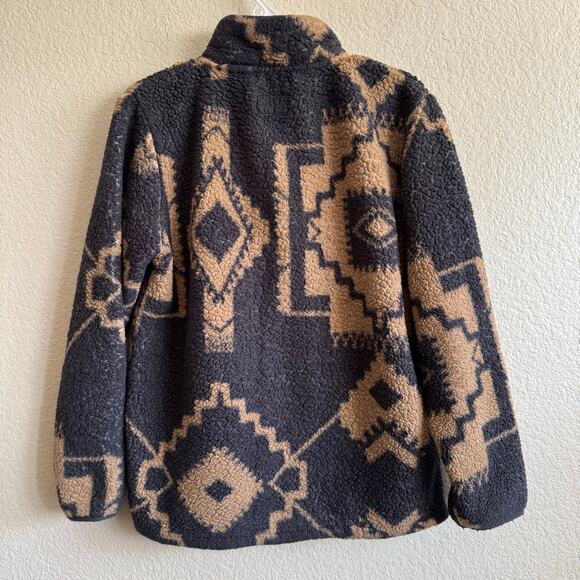 Hooey Quarter Zip Aztec Pattern Fleece Pullover Black Tan Youth Boys Size L - Picture 2 of 9